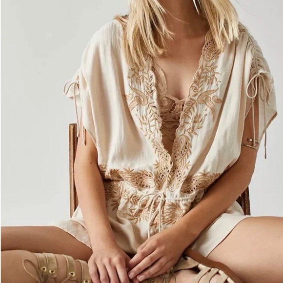 NWOT Free People Weila Embroidered romper shorts - Picture 2 of 4